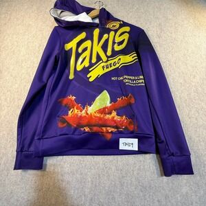 Takis Fuego Hoodie Mens Purple Graphic Pullover Sweatshirt Hot Chili Lime Snack